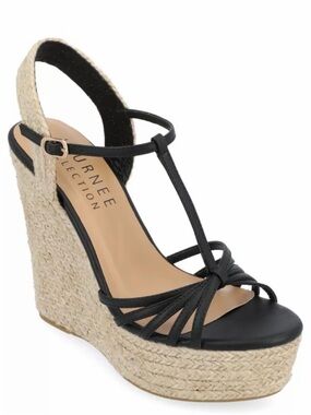Journee Collection Black Braided Espadrille Wedge Sandals